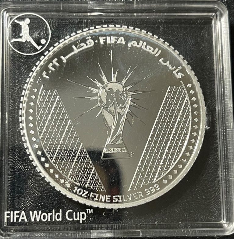 Read more about the article 2022 Qatar FIFA World Cup Trophy 1 oz .999 Fine Silver Proof Like Coin COA