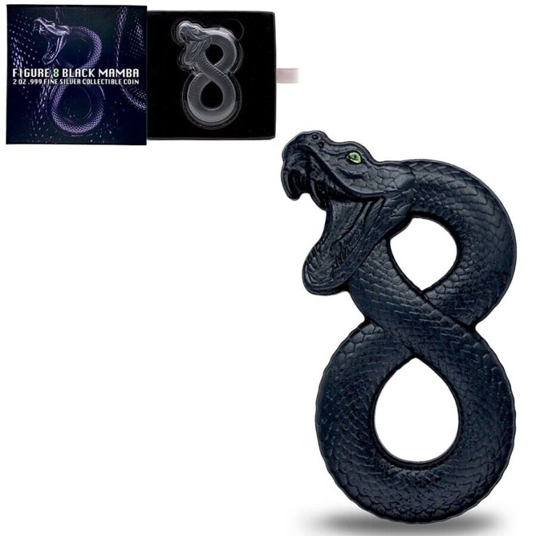 Read more about the article 2023 Chad 2 oz Silver Figure Eight Black Mamba Shaped High Relief Coin .999 Fine