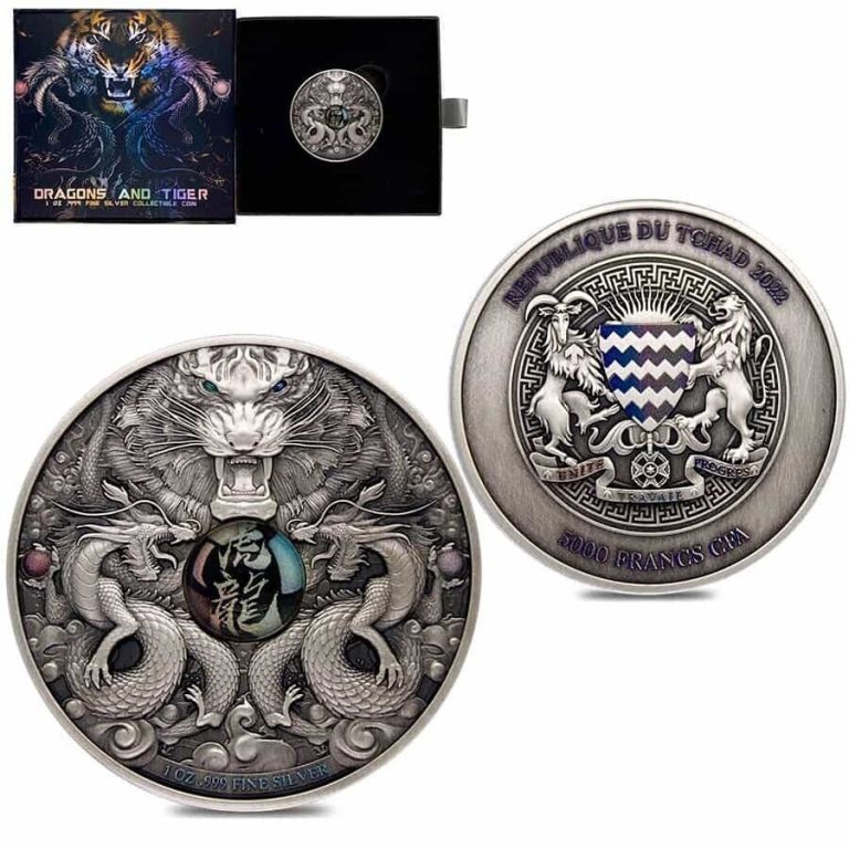 Read more about the article 2022 Chad 1 oz Silver Dragon and Tiger High Relief Coin .999 Fine (w/Box)