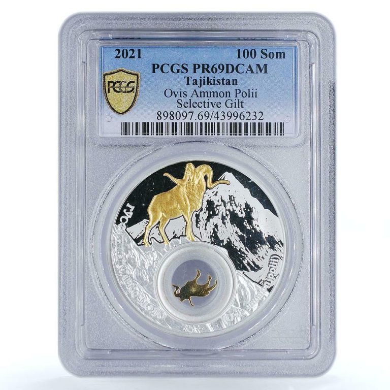 Read more about the article Tajikistan 100 somoni Ovis Ammon Polii Selective PR69 PCGS silver coin 2021