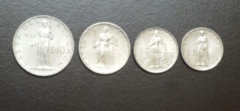 Read more about the article 1952 1953 VATICAN CITY 1 2 5 10 LIRE AU COIN SET LOT OF 4 ALUMINUM COINS