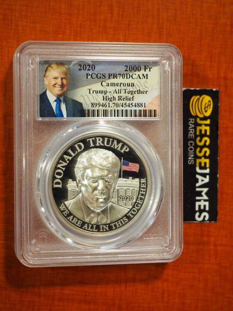 Read more about the article 2020 CAMEROON PROOF SILVER DONALD TRUMP PCGS PR70 HIGH RELIEF 2 OZ .999 W COA