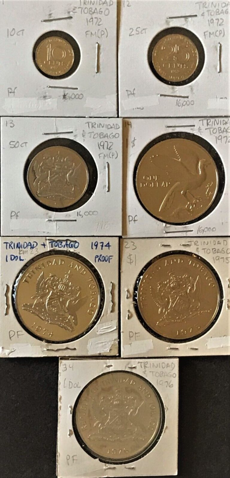 Read more about the article TRINIDAD AND TOBAGO  7 DIFFERENT PROOF COINS FROM 10 CENTS TO ONE DOLLAR