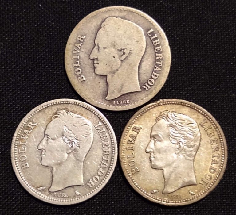 Read more about the article 3 venezuela bolivar silver coins 100 centimos 1935 1960 1965 south america