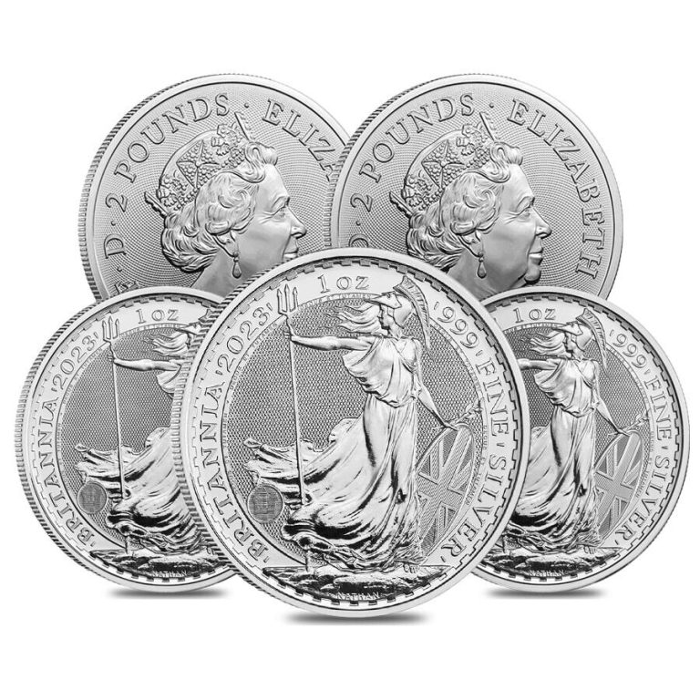 Read more about the article Lot of 5 – 2023 Great Britain 1 oz Silver Britannia Coin .999 Fine BU