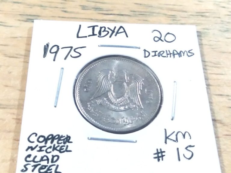 Read more about the article World Coin  Libya  20 Dirhams  1975  Carded  AU Condition