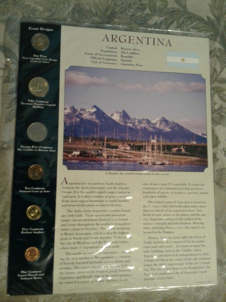 Read more about the article Coins from Around the World Argentina 6 coin Set 1992-1998 BU UNC 1 Peso 1995B