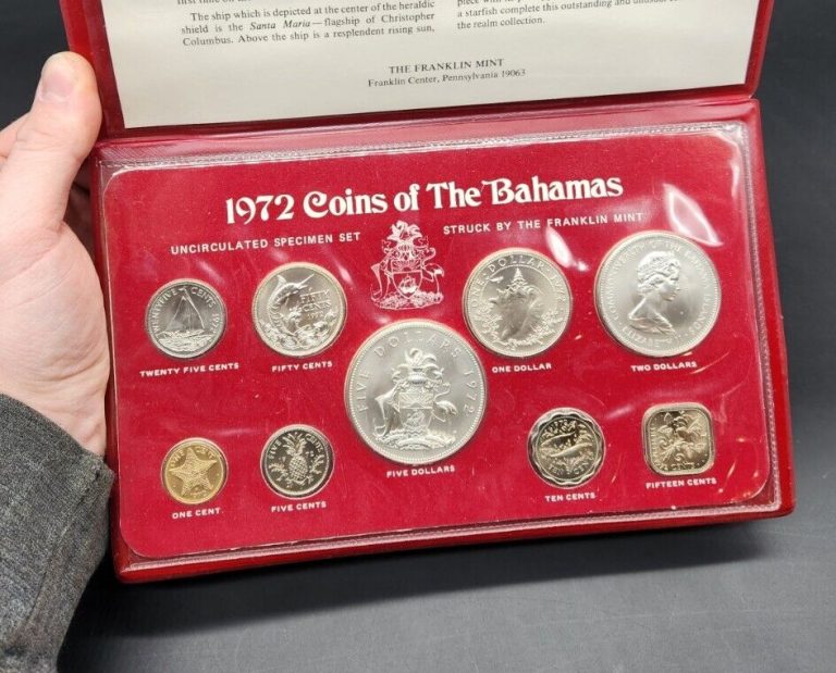 Read more about the article 1972 BAHAMAS ISLANDS PROOF SET Franklin Mint 9 COINS Five Two One Dollars