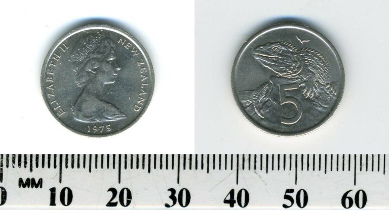 Read more about the article New Zealand 1975 – 5 Cents Copper-Nickel Coin – Queen Elizabeth II – Tuatara