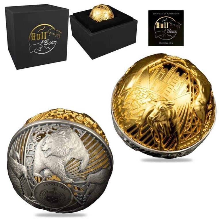 Read more about the article 2022 2 oz Silver Bull and Bear Spherical Coin Samoa .999 Fine (w/Box and COA)