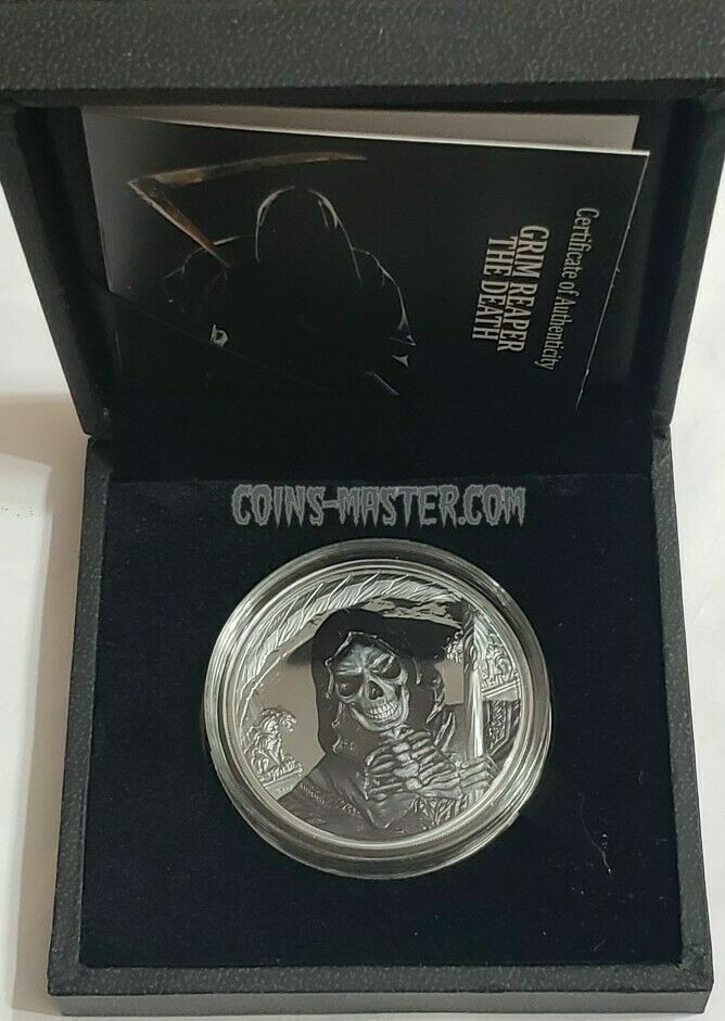 Read more about the article 2018 1 Oz BLACK PROOF Silver 1000 Francs Equatorial Guinea DEAD GRIM REAPER Coin