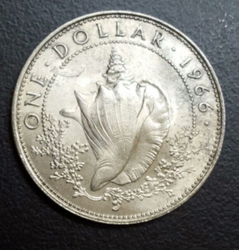 Read more about the article 1966 BAHAMAS SILVER ONE 1 DOLLAR COIN XF+AU ELIZABETH II ASW .4666 Oz SEASHELL