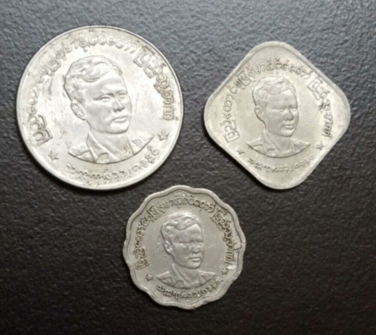 Read more about the article 1966 MYANMAR 5   10  50 PYAS LOT OF 3 XF VINTAGE COINS SET AUNG SAN KM 39 40 42