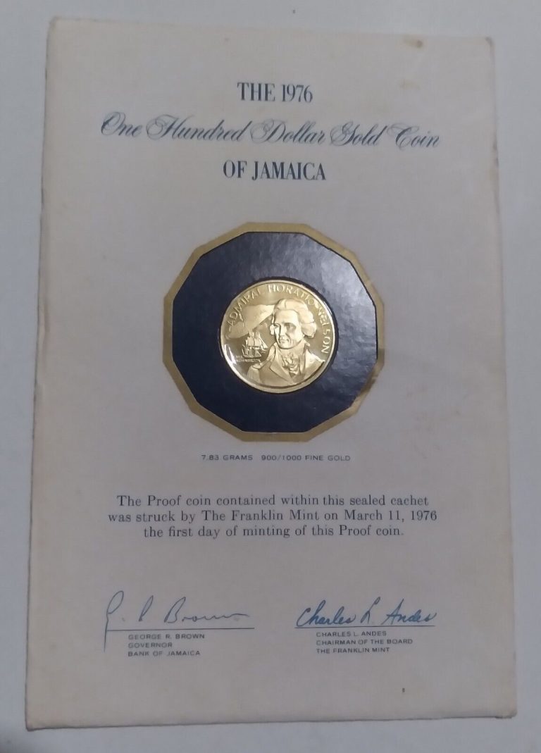 Read more about the article 1976 $100 Proof Coin Of Jamaica 7.83 grams of gold