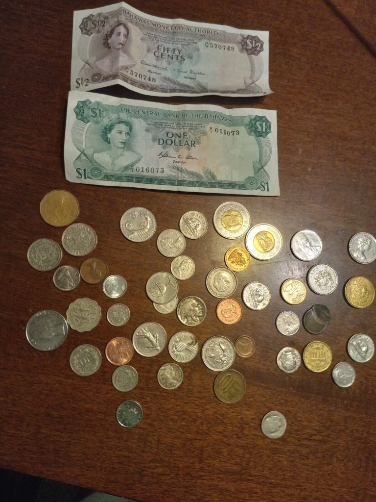Read more about the article Foreign COINS and 2 Bahamas Notes LOT. Unsearched LOT with FREE SHIPPING.