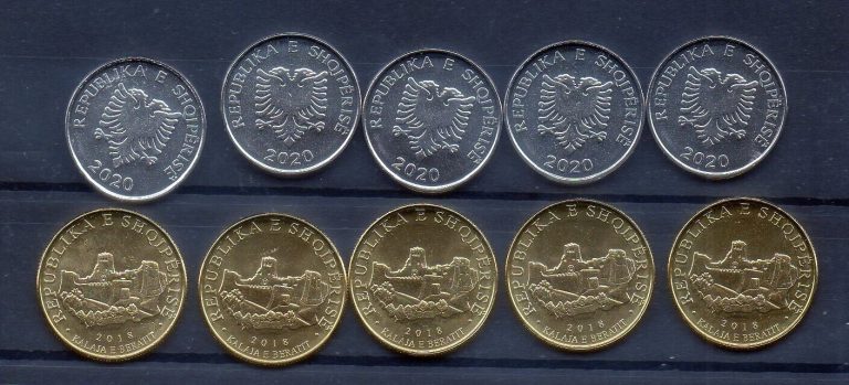 Read more about the article Albania coins 5×5 lekë 2020  5x 10 lekë 2018- UNC