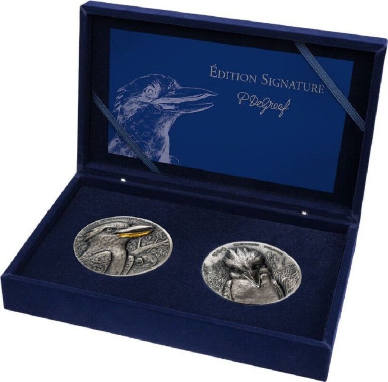 Read more about the article 2022 Ivory Coast Signature Edition Kookaburra 2 x 5oz Silver Antiqued Set