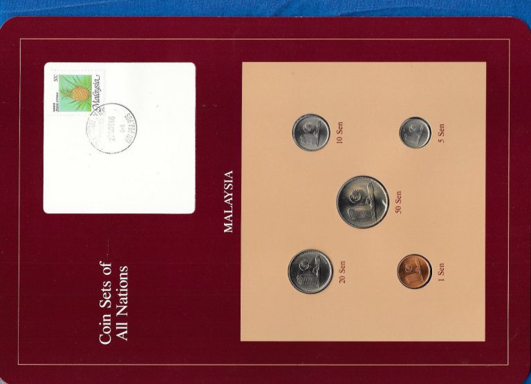 Read more about the article Coin Sets of All Nations Malaysia w/card UNC 1981-1987 50 Sen 1987 20 5 Sen 1982