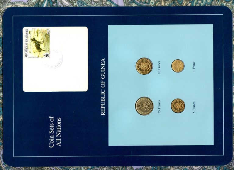 Read more about the article Coin Sets of All Nations Guinea w/card UNC 1 5 10 Francs 1985 25 Francs 1987