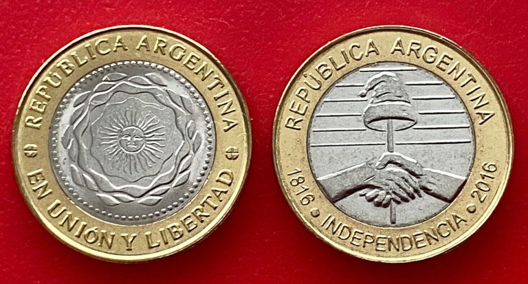 Read more about the article Argentina 2 Pesos Bimetallic 2 Coin 2016 Independence 100 Year Commemorative Unc