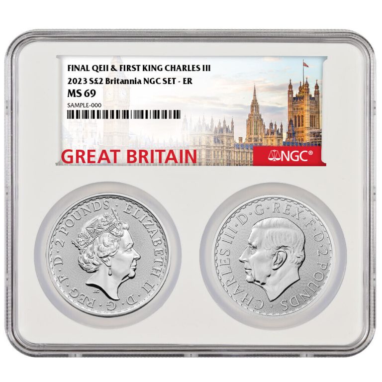 Read more about the article 2023 U.K. 2 Pound Silver King and Queen Britannia NGC MS69 ER Great Britain Label