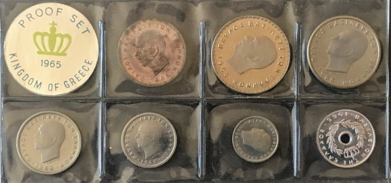 Read more about the article GREECE 1965 PROOF SET OF 8 COINS WITH SILVER 20 DRACHMA