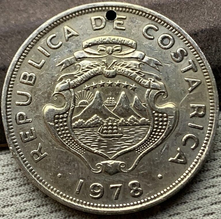 Read more about the article 1978 Costa Rica 2 Colon Coin AU ( HOLED )  Seven stars seven provinces  #X82