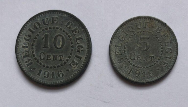 Read more about the article 1916 BELGIUM 10 CENTIMES AND 5 CENTIMES ZINC COINS KM# 81 and 80