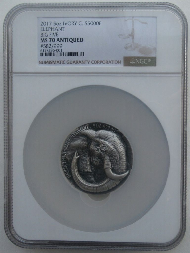 Read more about the article NGC MS70 Ivory Coast Côte d’Ivoire 2017 Big Five Elephant Silver Coin 5oz S5000F