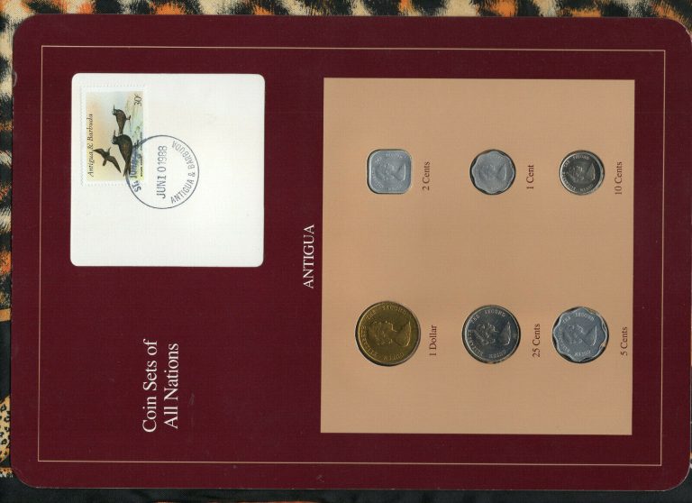 Read more about the article Coin Sets of All Nations Antigua E.C.w/card 1981-1989 UNC 25 cent 1989 1 ct 1983