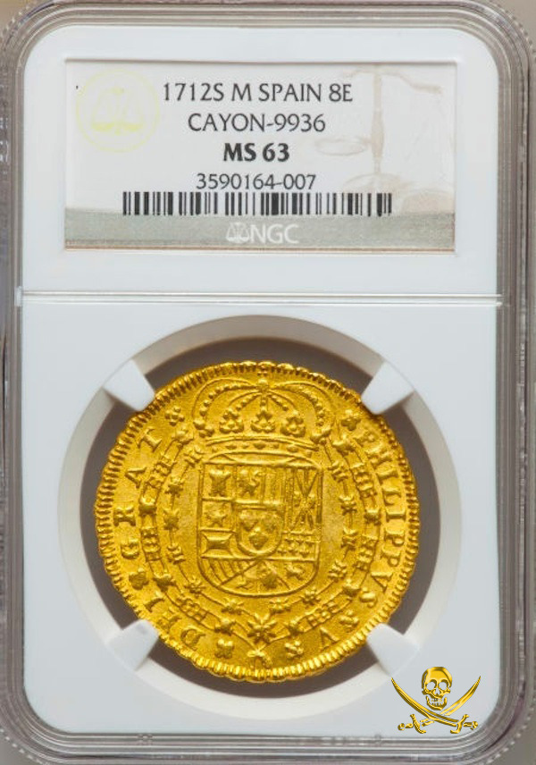 Read more about the article SPAIN 1712 GOLD 8 ESCUDOS FINEST KNOWN DOUBLOON COIN TREASURE SHIPWRECK PIRATE