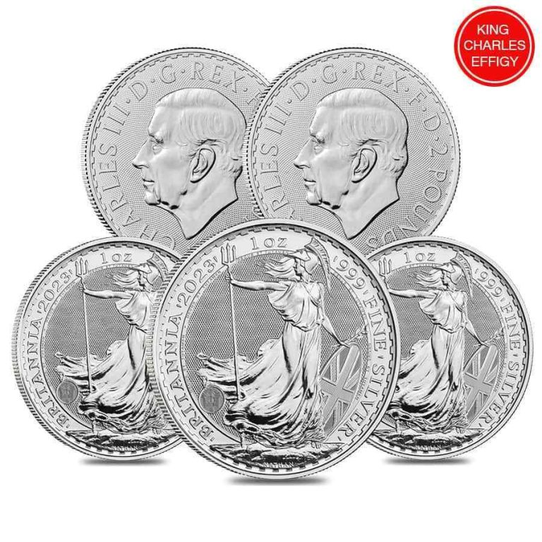 Read more about the article Lot of 5 – 2023 Great Britain 1 oz Silver Britannia King Charles III Coin .999