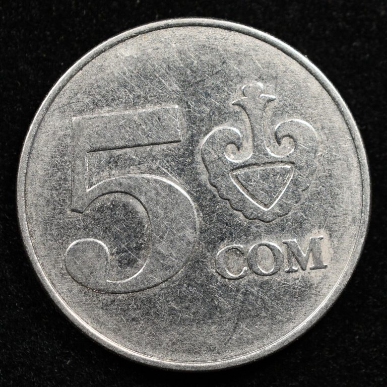 Read more about the article Kyrgyzstan 5 Com 2008  Coin  Km# 14  National Arms  Inv#B990