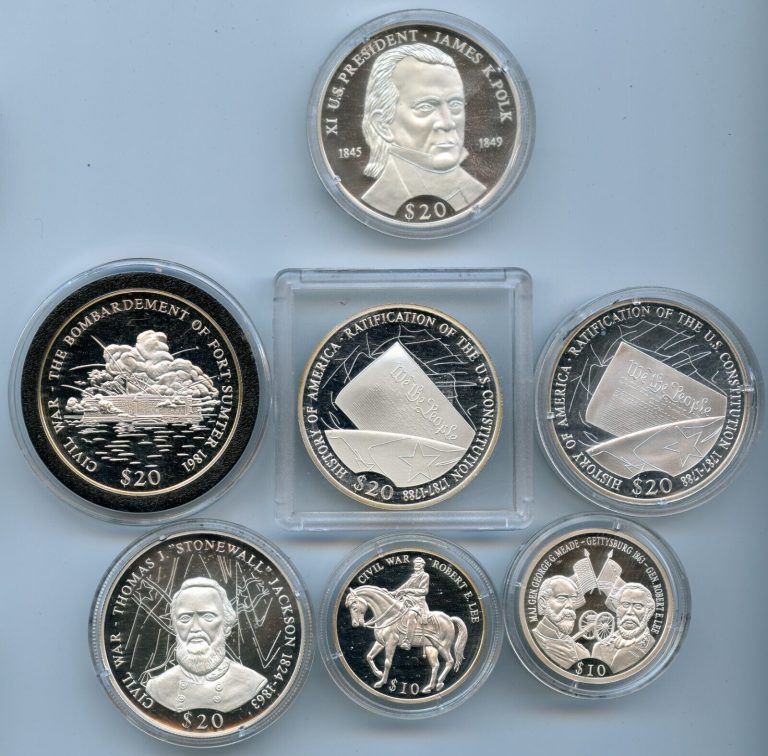 Read more about the article 2000/2001 Liberia .999 Silver Civil War  Polk  U.S. Constitution Coin Lot
