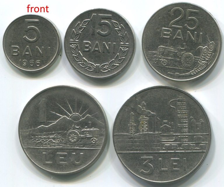 Read more about the article Romania C026 1966  5 + 15 + 25 Bani  1 Leu + 3 Lei (full set of 5 vintage coins)