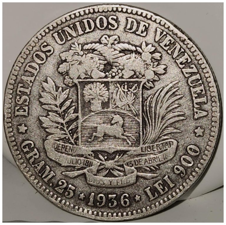 Read more about the article 1936 Venezuela 5 Bolivares .900 Silver Coin