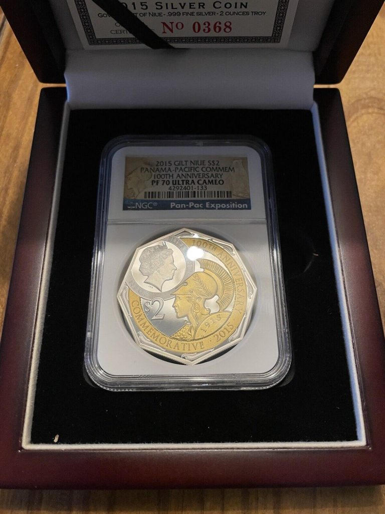 Read more about the article Panama Pacific Commemorative 100th Anniversary Gilt Niue S $2 Coin PF 70