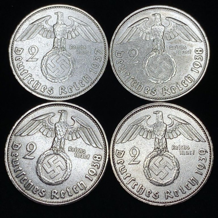 Read more about the article 4 Coin Lot Rare Third Reich WW2 German 2 Reichsmark Hindenburg Silver Coins