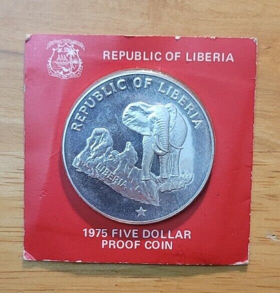 Read more about the article 1975 Liberia 5 Dollar – Elephant  Silver Proof Coin