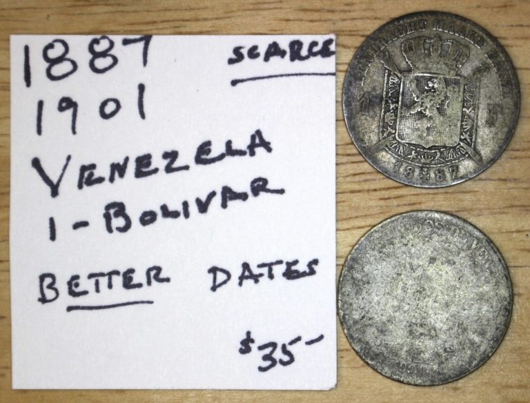 Read more about the article 1887  1901 Venezuela 1 Bolivar 2 Scarce Date Coins