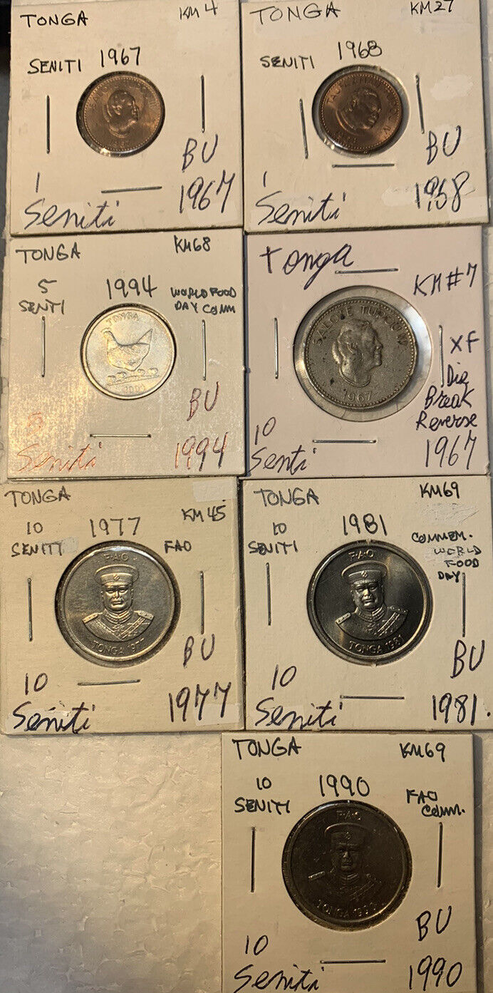 Read more about the article Tonga 1967 – 1994 One 1  5 and 10 Seniti XF – BU 7 Coin Lot Low Mintages