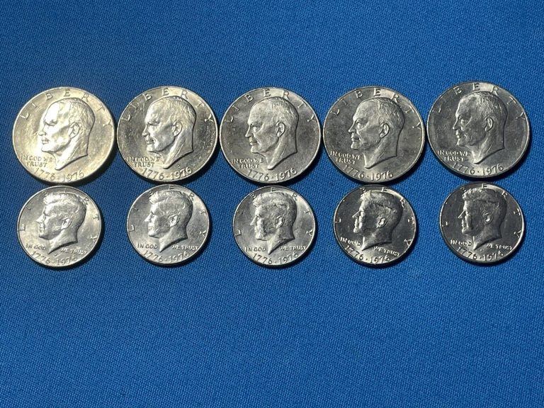 Read more about the article 10 Bicentennial Coins Lot ~ 5 IKE “Silver Dollars” And 5 Kennedy Half Dollars.