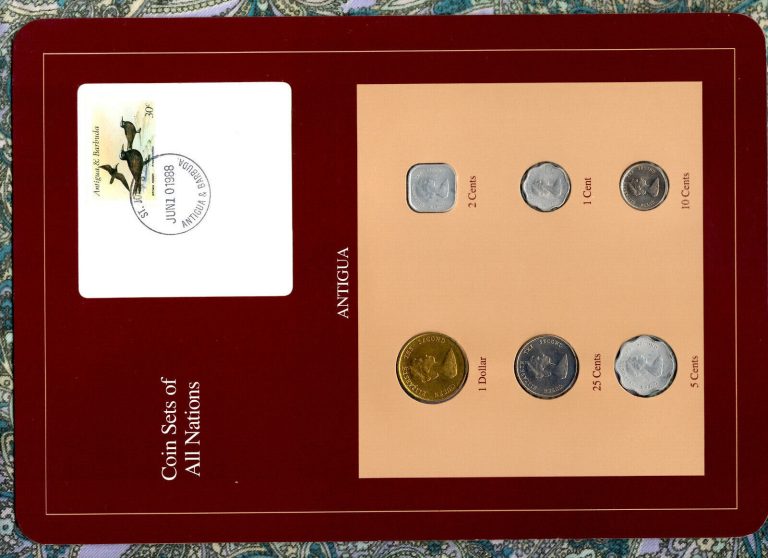 Read more about the article Coin Sets of All Nations Antigua E.C. w/card 1981-1989 UNC $1 10 5 cent 1981