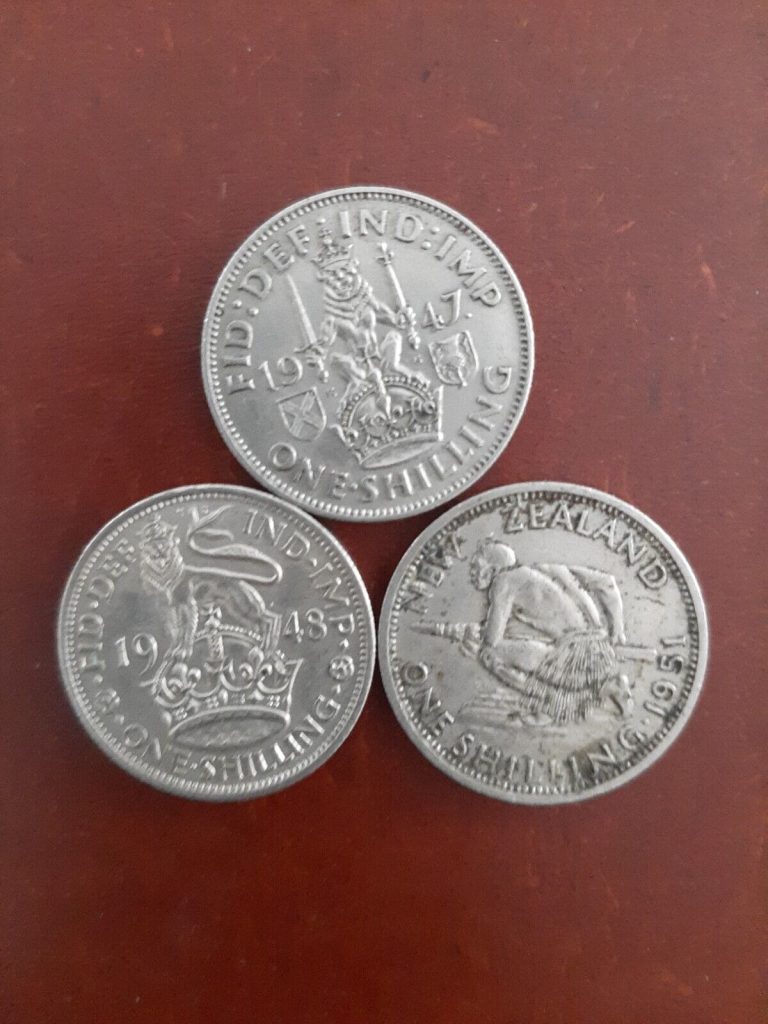 Read more about the article 3 X NEW ZEALAND – 1947  48and51 ONE SHILLING PREDECIMAL COINS FREE SHIPPING