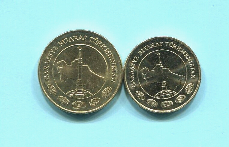 Read more about the article TURKMENISTÁN –  TWO SPECTACULAR 2009 BRASS COINS: 10 Teňňe AND 20 Teňňe