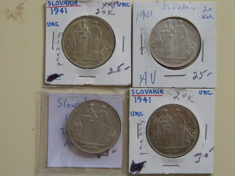 Read more about the article 4 Coins Slovakia 1941 20 Korun Silver Coins  nice! AU