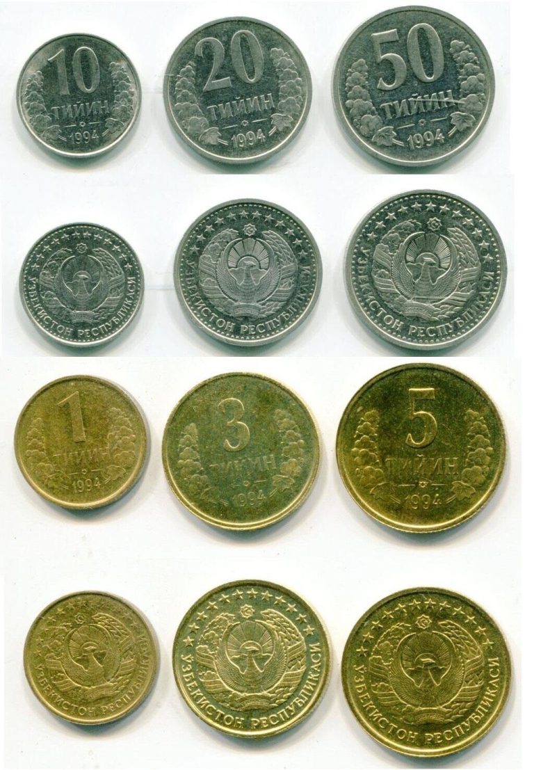 Read more about the article Rare Uzbekistan set of 6 coins 1994 tiyins small denomination and Rim Doted type