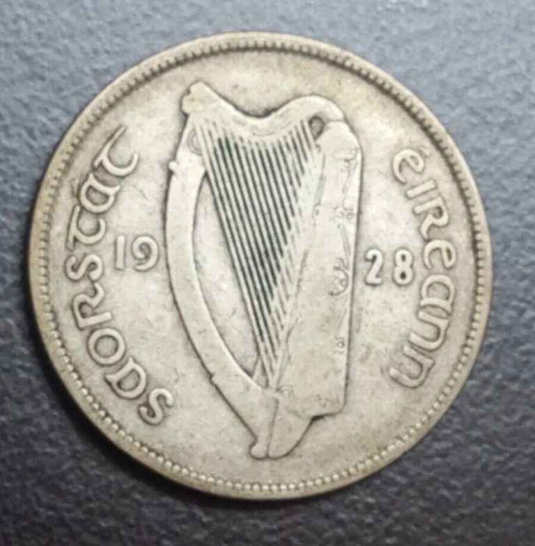 Read more about the article 1928 IRELAND SILVER FLORIN COIN 2s 2 SHILLINGS HARP and FISH KM 7