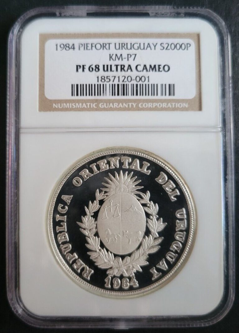 Read more about the article RARE ** PIEFORT ** 1984 Uruguay Silver Proof 2000 Pesos KM-P7 Plain NGC PF 68 UC