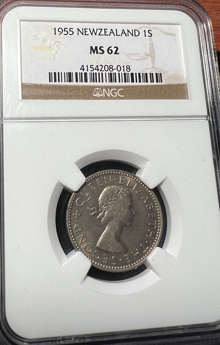 Read more about the article New Zealand 1955 Shilling.  NGC MS62